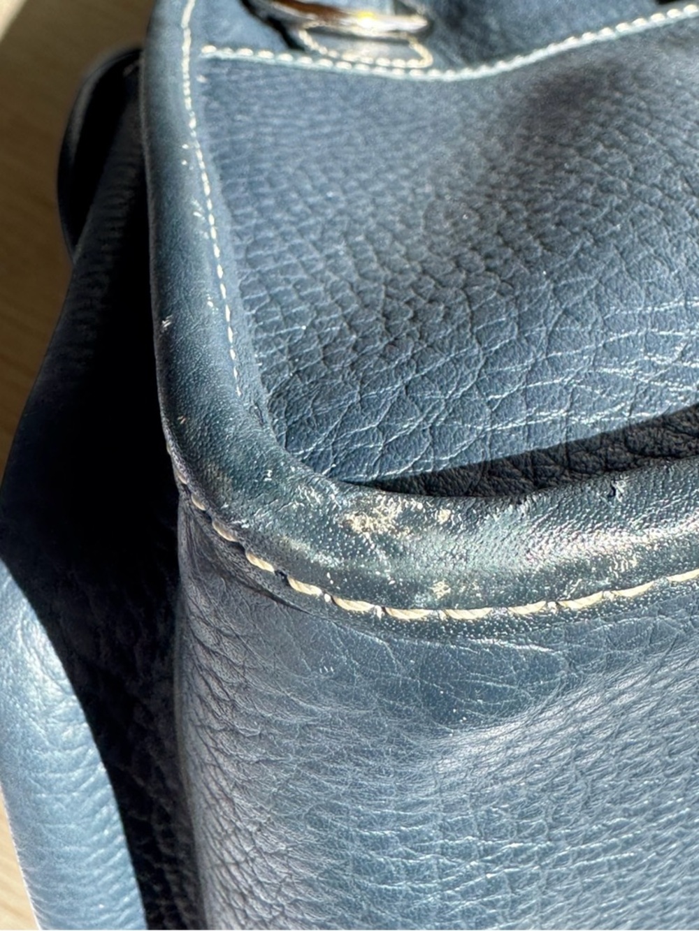 Dooney & Bourke Navy Blue Pebbled Leather Double Pocket Satchel - Picture 7 of 10